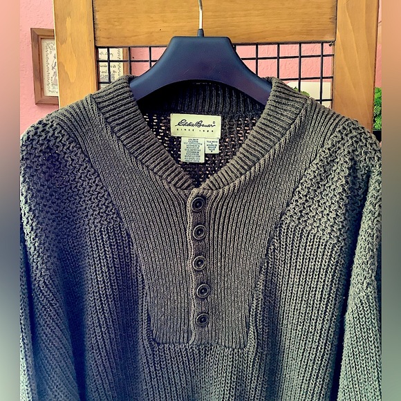 Eddie Bauer Other - EDDIE BAUER ☘️ 100% Cotton Henley Fatigue Sweater Men’s L/XL Tall Olive Army Grn